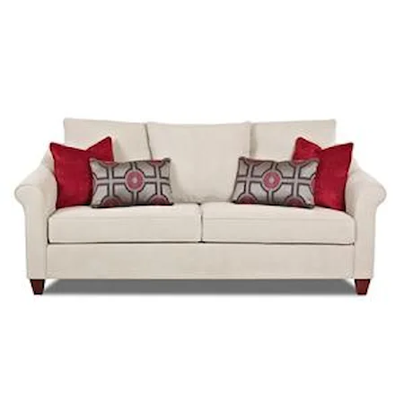 Transitional Sofa with Tapered Legs and Accent Pillows